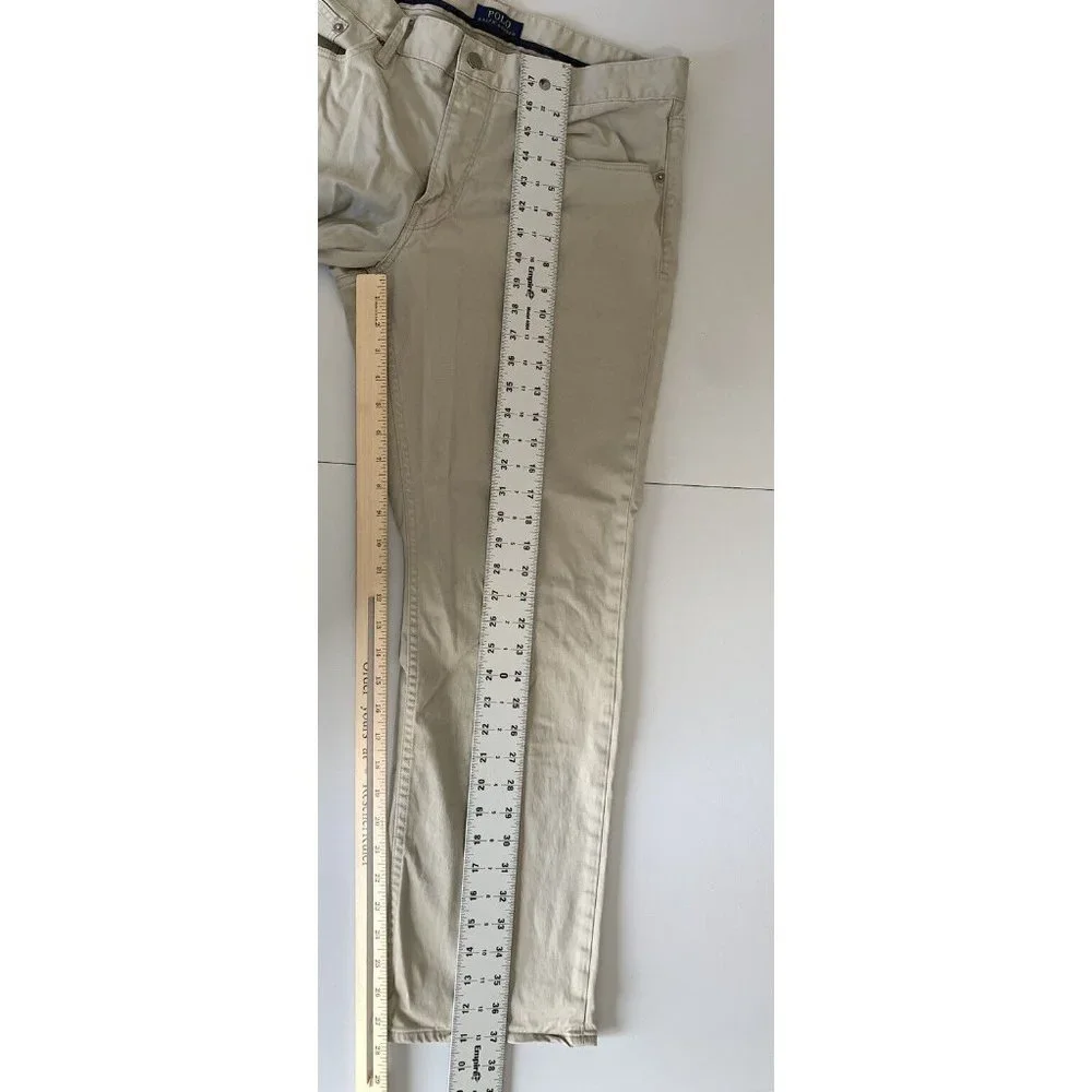 Polo Ralph Lauren Pants Khaki 34x30 Cotton Blend Flat Front Zip‎ Straight Mens